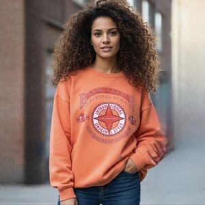 Vtg 90s Bonjour peach salmon oversized cropped denim graphic sweatshirt XL NWOT